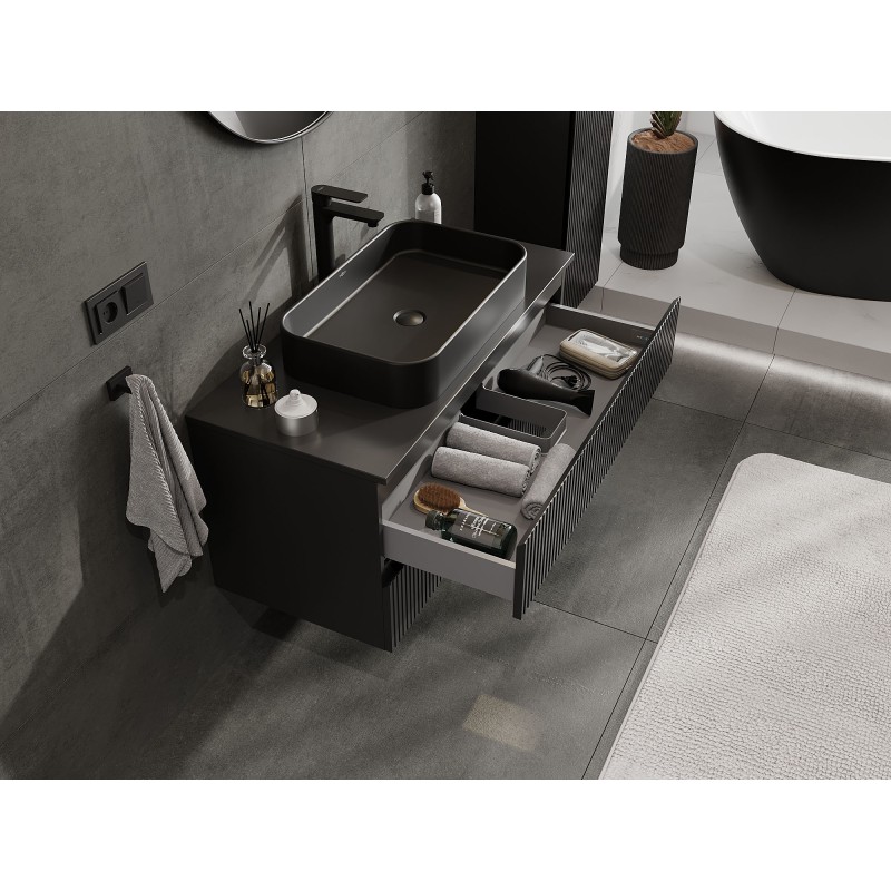 Mexen Rivel mobiletto da bagno sottolavabo 100 cm con piano, 2 cassetti, scanalato, nero opaco - 91A20-10047-2-BFFC71