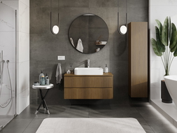 Mexen Rivel bathroom cabinet for washbasin 100 cm with countertop, 2 drawers, fluted, walnut - 91A20-10047-2-BFFC86