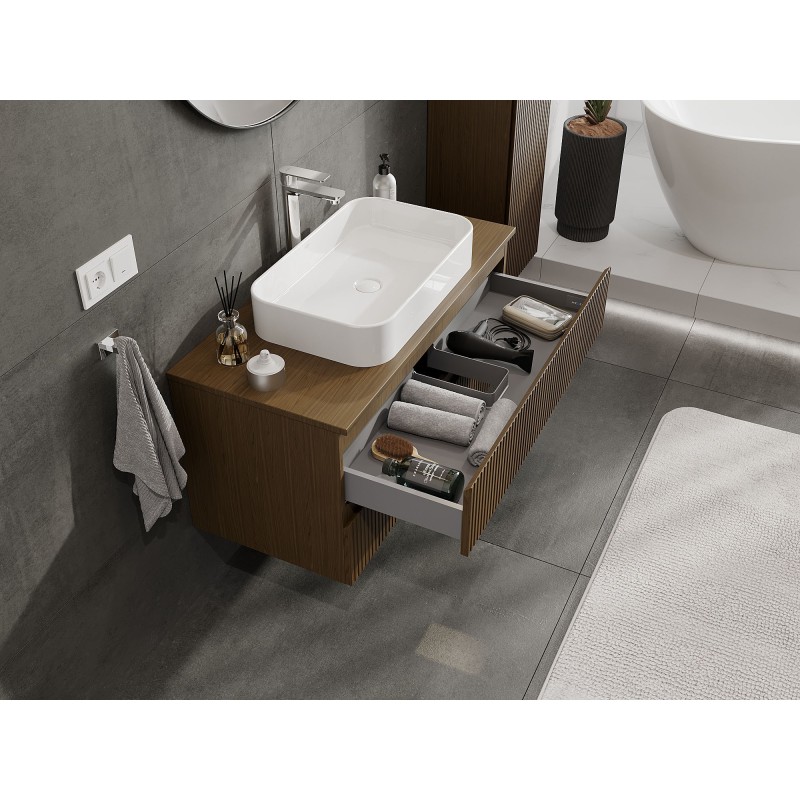 Mexen Rivel mobile da bagno sottolavabo 100 cm con piano, 2 cassetti, scanalato, noce - 91A20-10047-2-BFFC86