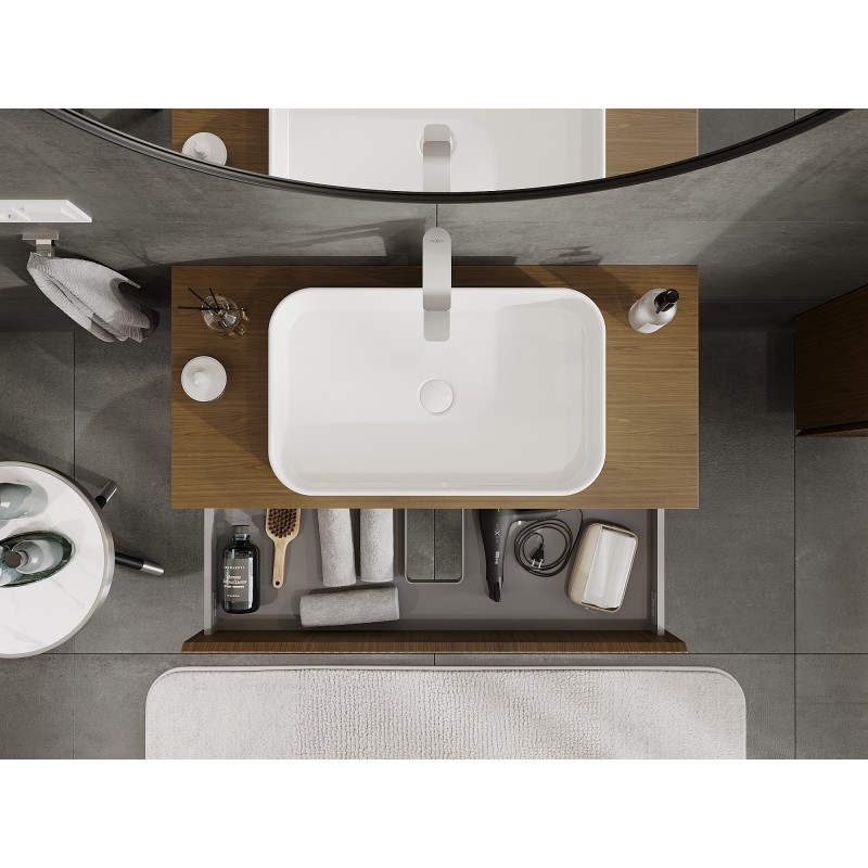 Mexen Rivel mobile da bagno sottolavabo 100 cm con piano, 2 cassetti, scanalato, noce - 91A20-10047-2-BFFC86