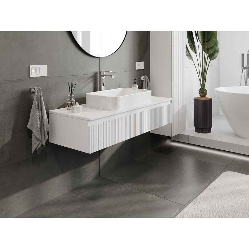 Mexen Rivel mobile da bagno sottolavabo 120 cm con piano, 1 cassetto, scanalato, bianco opaco - 91A20-12023-1-BFC01