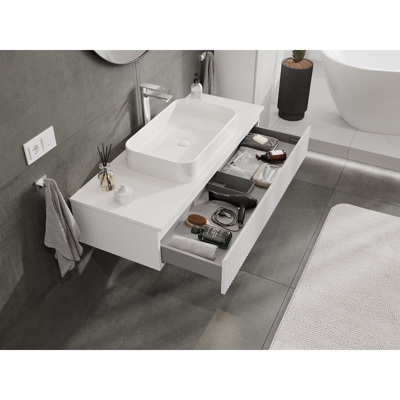 Mexen Rivel 120 cm Under-Sink Bathroom Cabinet with Countertop, 1 Drawer, Grooved, White Matte - 91A20-12023-1-BFC01