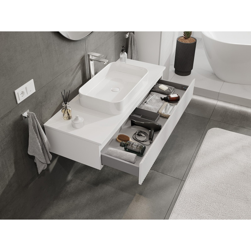Mexen Rivel Badezimmerschrank für Waschtisch 120 cm mit Platte, 1 Schublade, gerillt, weiß matt - 91A20-12023-1-BFC01