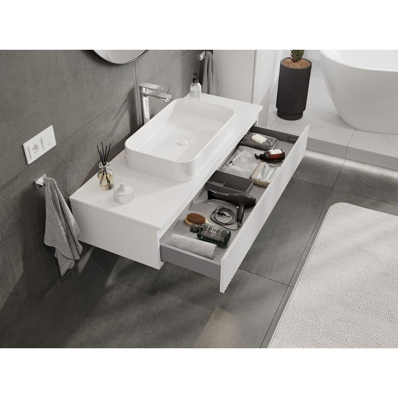 Mexen Rivel bathroom cabinet for washbasin 120 cm with countertop, 1 drawer, fluted, white matte - 91A20-12023-1-BFC01
