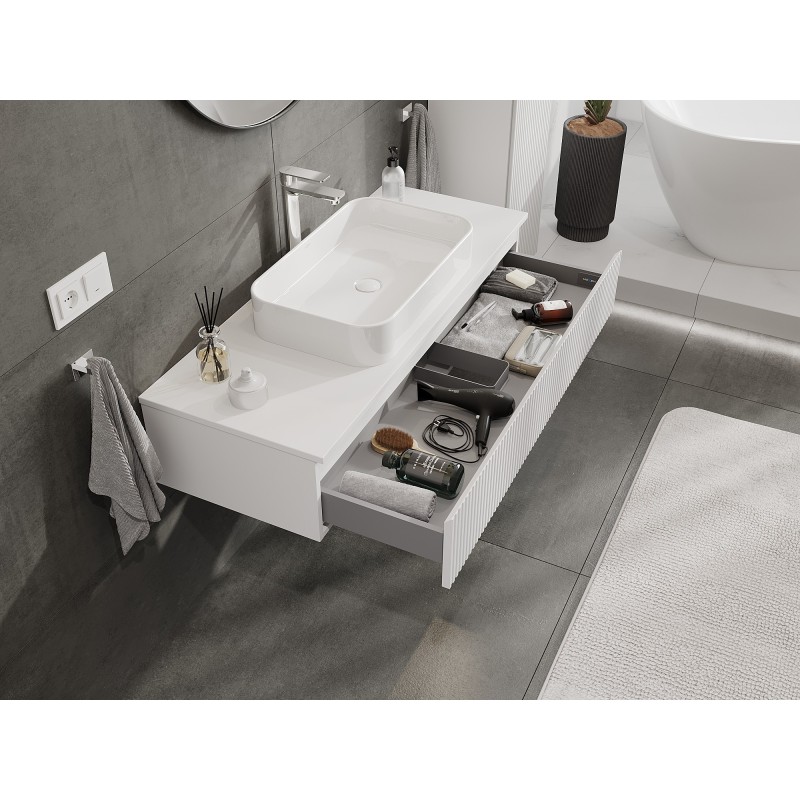 Mexen Rivel gabinete de baño para lavabo 120 cm con encimera, 1 cajón, estriado, blanco mate - 91A20-12023-1-BFC01