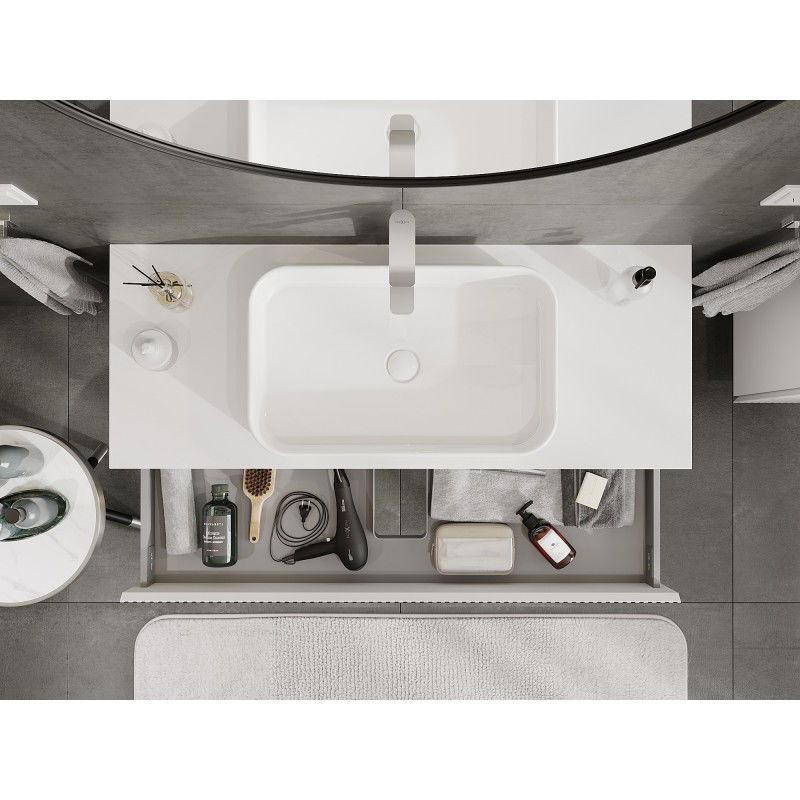 Mexen Rivel Buedzëmmerënnerschaf ënner de Spullsteen 120 cm mat Worktop, 1 Schaf, rifft, wäiss matt - 91A20-12023-1-BFC01