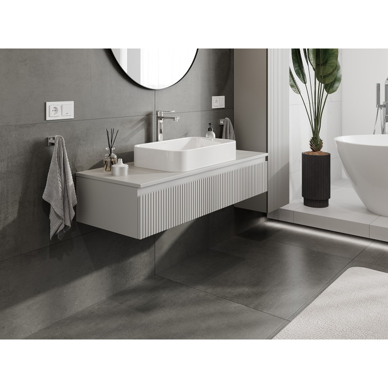 Mexen Rivel badkamerkast onder wastafel 120 cm met blad, 1 lade, gegroefd, mat grijs - 91A20-12023-1-BFC62