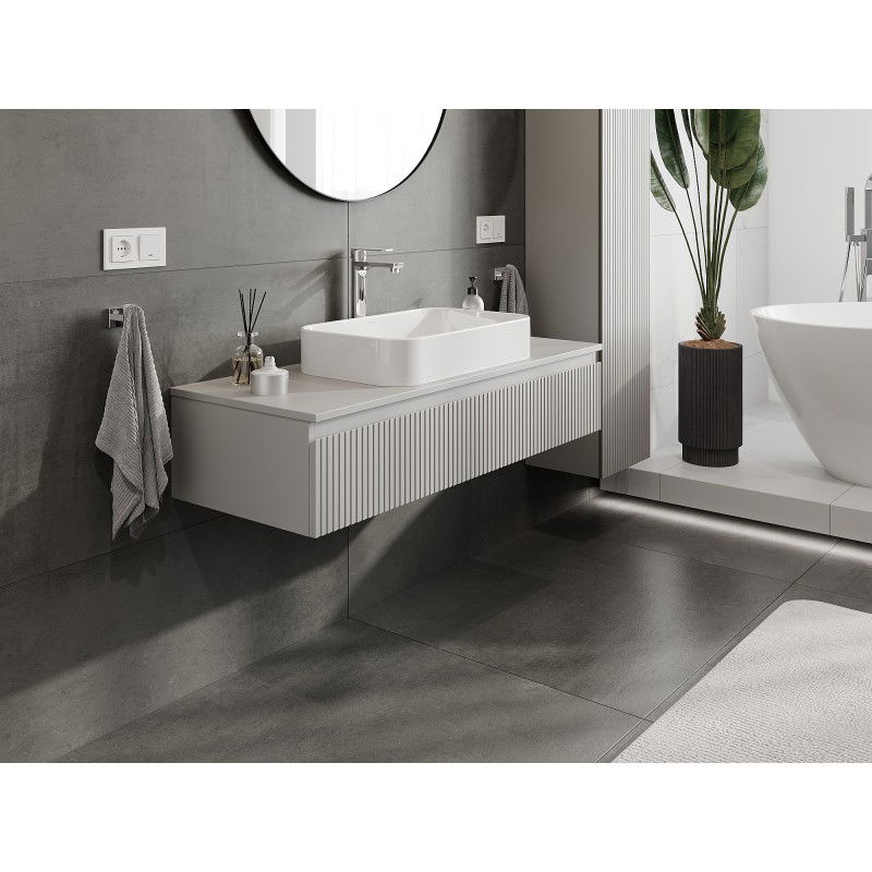 Mexen Rivel meuble de salle de bain sous lavabo 120 cm avec plateau, 1 tiroir, rainuré, gris mat - 91A20-12023-1-BFC62