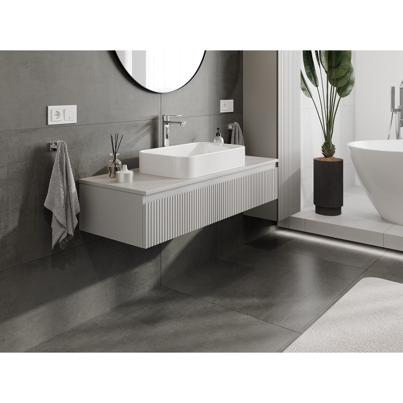 Mexen Rivel mobile da bagno sottolavabo 120 cm con piano, 1 cassetto, scanalato, grigio opaco - 91A20-12023-1-BFC62