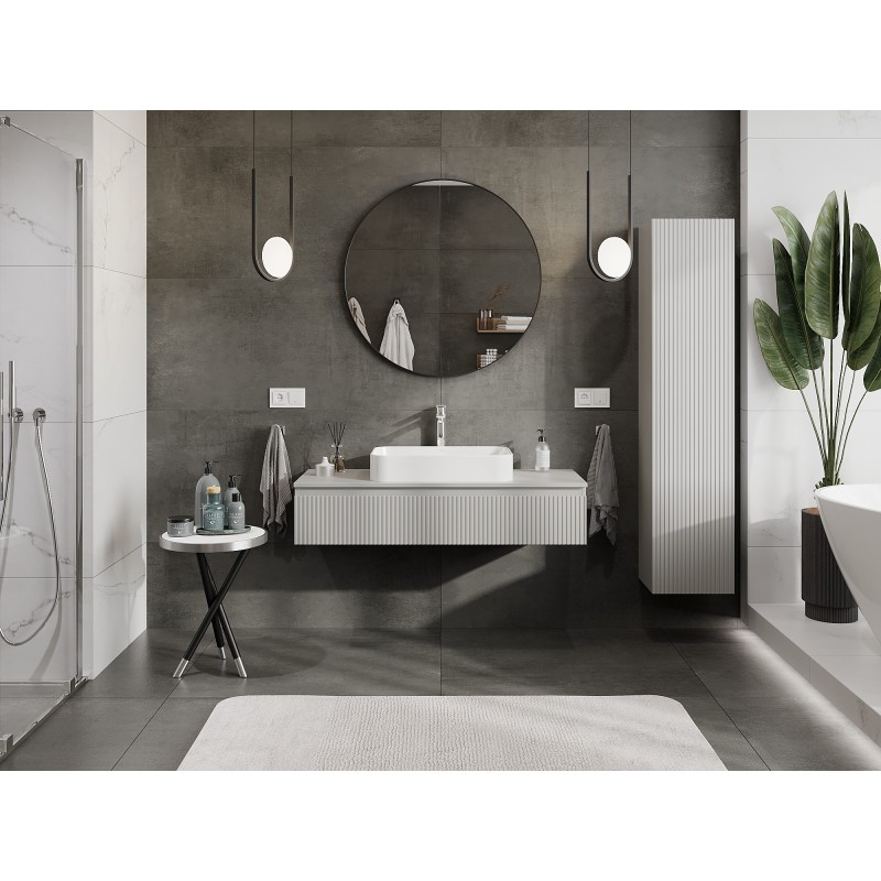 Mexen Rivel mobile da bagno sottolavabo 120 cm con piano, 1 cassetto, scanalato, grigio opaco - 91A20-12023-1-BFC62