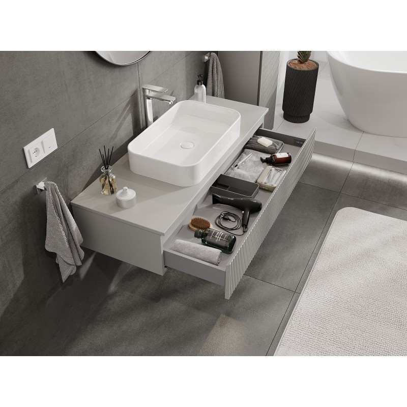 Mexen Rivel mobile da bagno sottolavabo 120 cm con piano, 1 cassetto, scanalato, grigio opaco - 91A20-12023-1-BFC62