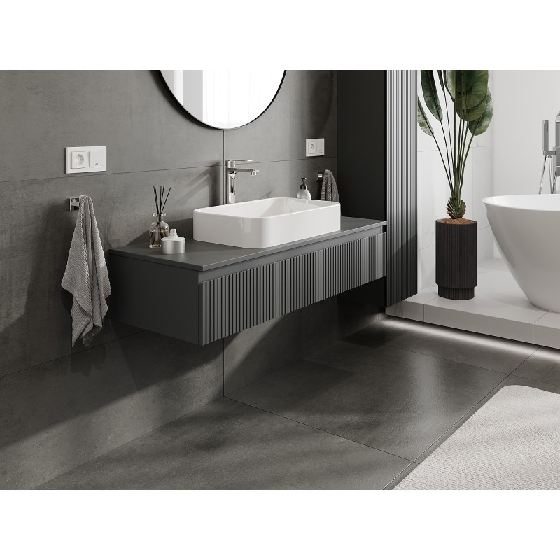 Mexen Rivel badkamerkast voor onder de wastafel 120 cm met blad, 1 lade, geribbeld, mat grafiet - 91A20-12023-1-BFC66