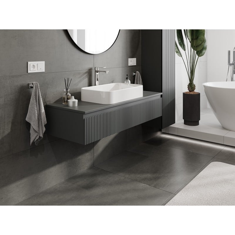Mexen Rivel szafka łazienkowa podumywalkowa 120 cm z blatem, 1 szuflada, ryflowana , grafit mat - 91A20-12023-1-BFC66