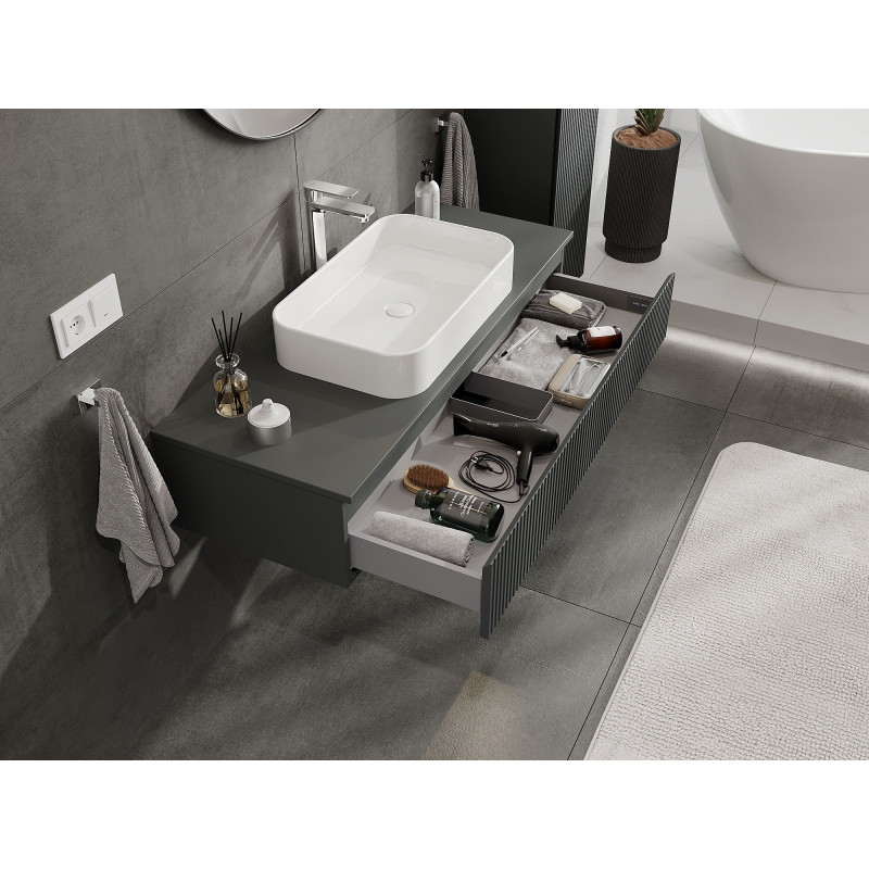 Mexen Rivel mobiletto da bagno sotto lavabo 120 cm con piano, 1 cassetto, scanalato, grafite opaco - 91A20-12023-1-BFC66