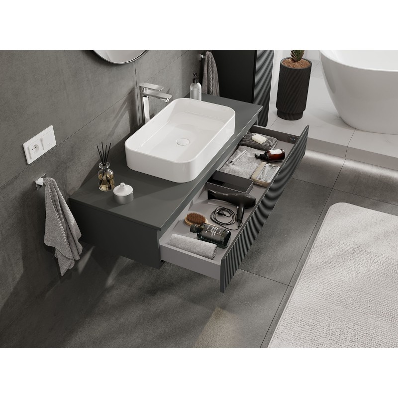 Mexen Rivel mueble de baño bajo lavabo de 120 cm con encimera, 1 cajón, ranurado, grafito mate - 91A20-12023-1-BFC66
