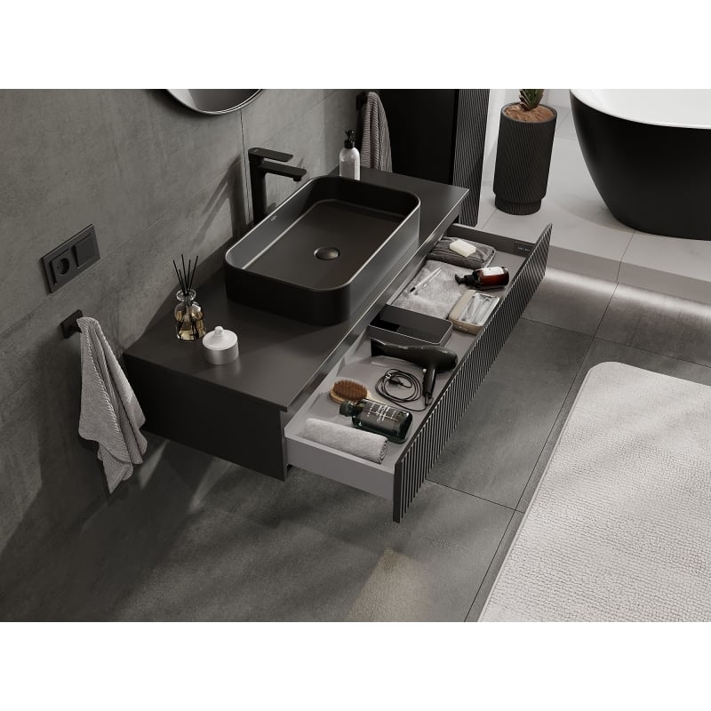 Mexen Rivel mobile da bagno sotto lavabo 120 cm con top, 1 cassetto, scanalato, nero opaco - 91A20-12023-1-BFC71