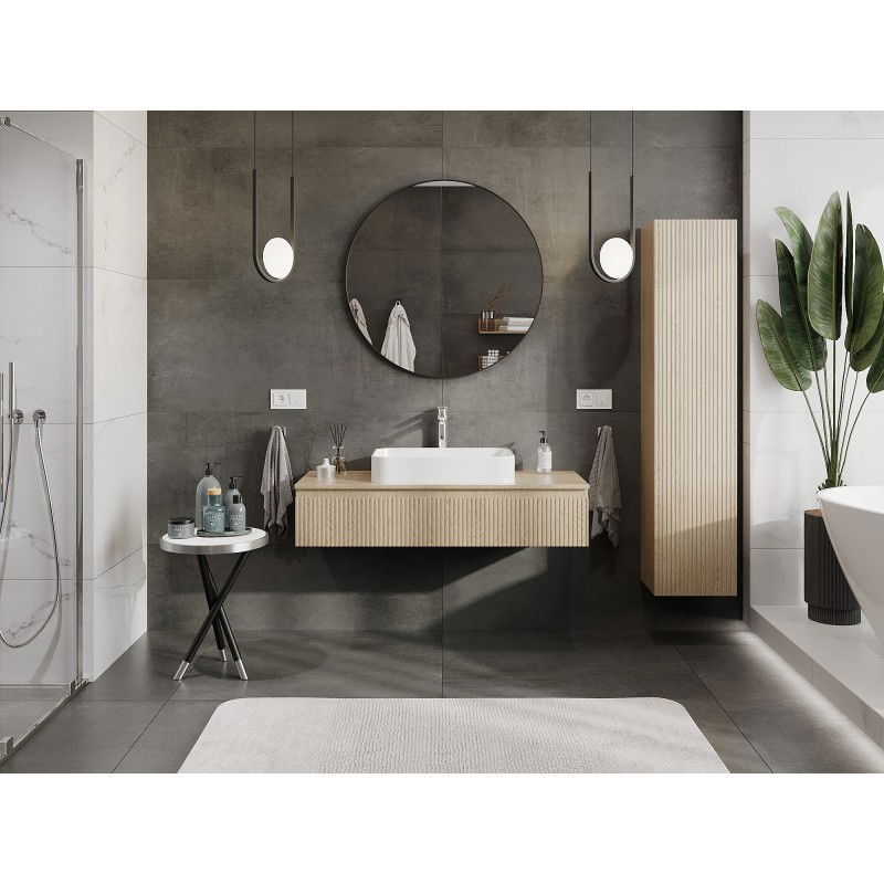 Mexen Rivel 120 cm bathroom cabinet with countertop, 1 drawer, fluted, oak - 91A20-12023-1-BFC81