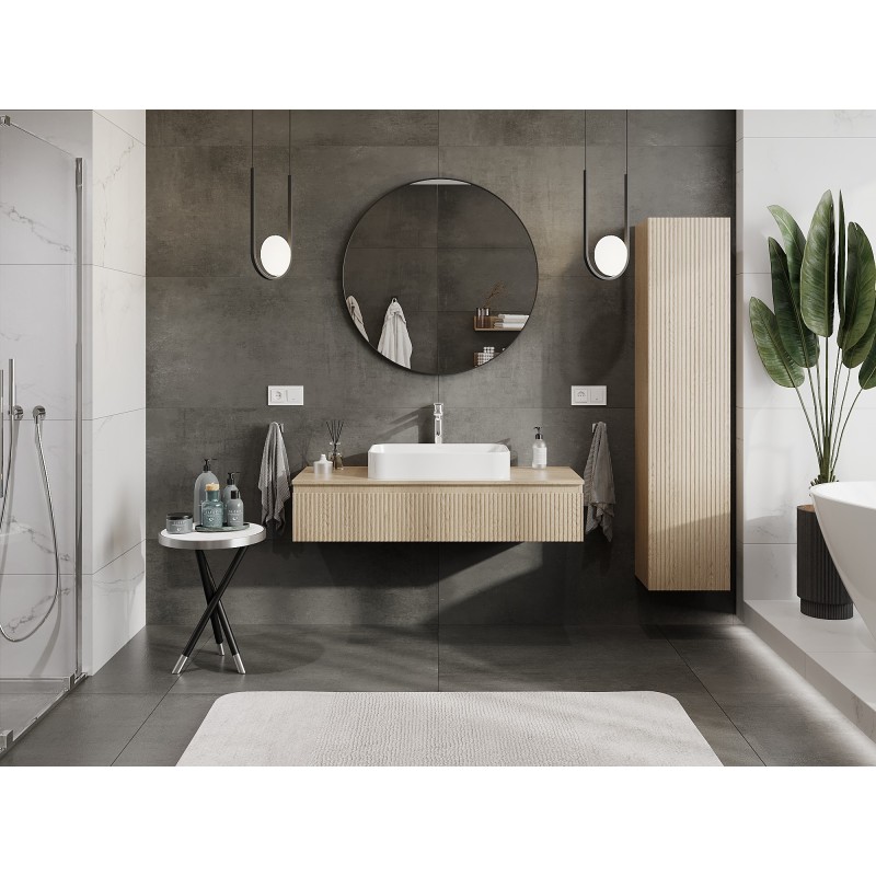 Mexen Rivel badkamerkast onder wastafel 120 cm met blad, 1 lade, geprofileerd, eiken - 91A20-12023-1-BFC81