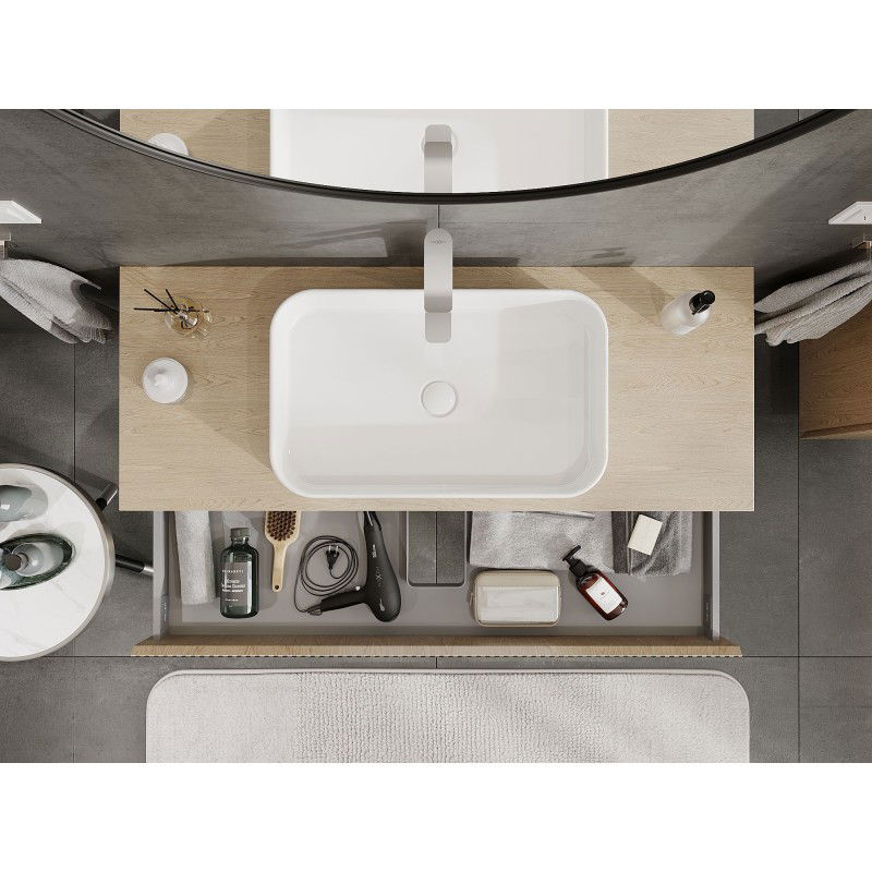 Mexen Rivel Badezimmerschrank für Waschtisch 120 cm mit Platte, 1 Schublade, geriffelt, Eiche - 91A20-12023-1-BFC81