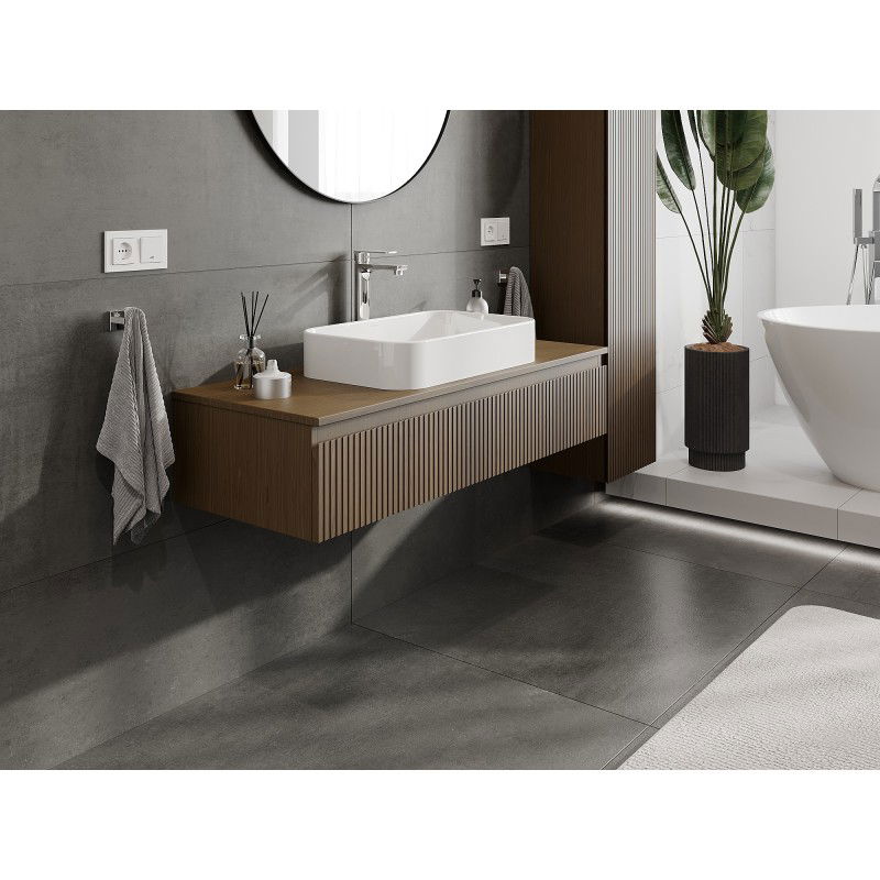 Mexen Rivel meuble de salle de bain sous lavabo 120 cm avec plateau, 1 tiroir, rainuré, noyer - 91A20-12023-1-BFC86