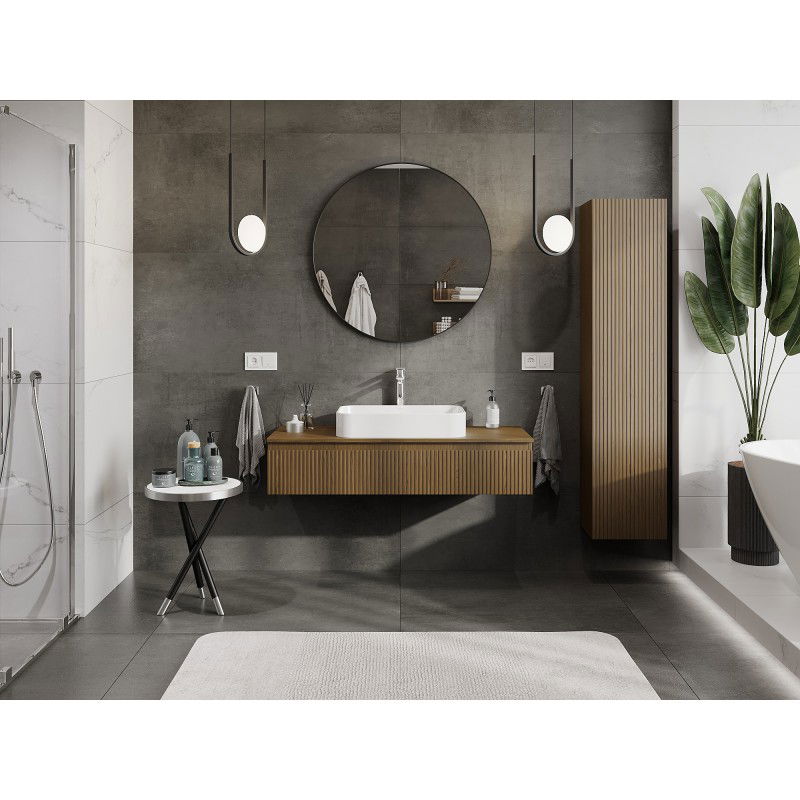 Mexen Rivel bathroom cabinet under sink 120 cm with countertop, 1 drawer, ribbed, walnut - 91A20-12023-1-BFC86