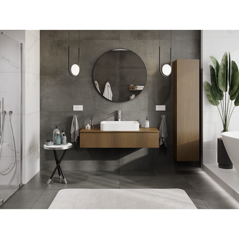 Mexen Rivel mobiletto da bagno sotto lavabo 120 cm con piano, 1 cassetto, scanalato, noce - 91A20-12023-1-BFC86