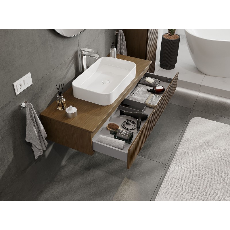 Mexen Rivel mueble de baño bajo lavabo de 120 cm con encimera, 1 cajón, ranurado, nogal - 91A20-12023-1-BFC86