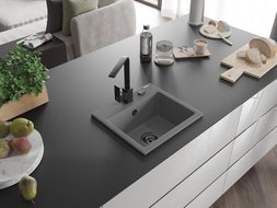Mexen Milo Granitspüle 1-becken mit Küchenarmatur Rita, Grau - 6505-71-670300-70-B