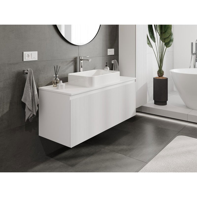 Mexen Rivel meuble de salle de bain sous-lavabo 120 cm avec plateau, 1 tiroir, rainuré, blanc mat - 91A20-12047-1-BFC01