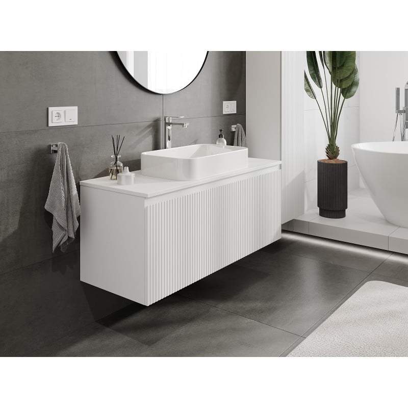 Mexen Rivel szafka łazienkowa podumywalkowa 120 cm z blatem, 1 szuflada, ryflowana , biała mat - 91A20-12047-1-BFC01