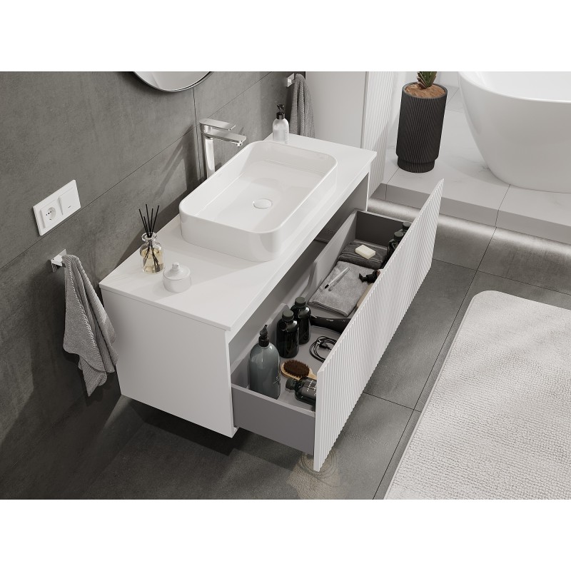 Mexen Rivel gabinete de baño bajo lavabo de 120 cm con encimera, 1 cajón, ranurado, blanco mate - 91A20-12047-1-BFC01