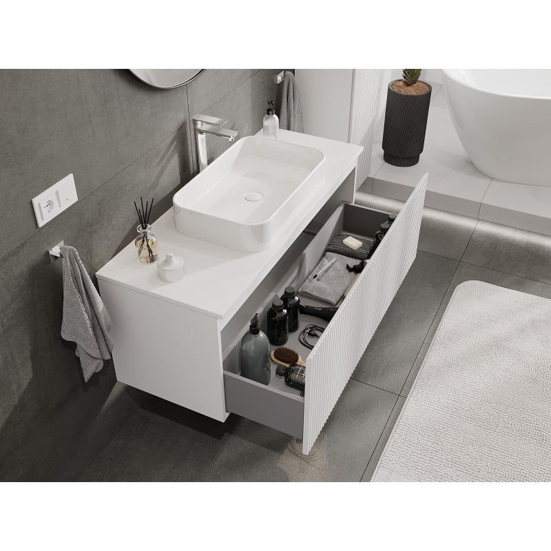 Mexen Rivel szafka łazienkowa podumywalkowa 120 cm z blatem, 1 szuflada, ryflowana , biała mat - 91A20-12047-1-BFC01