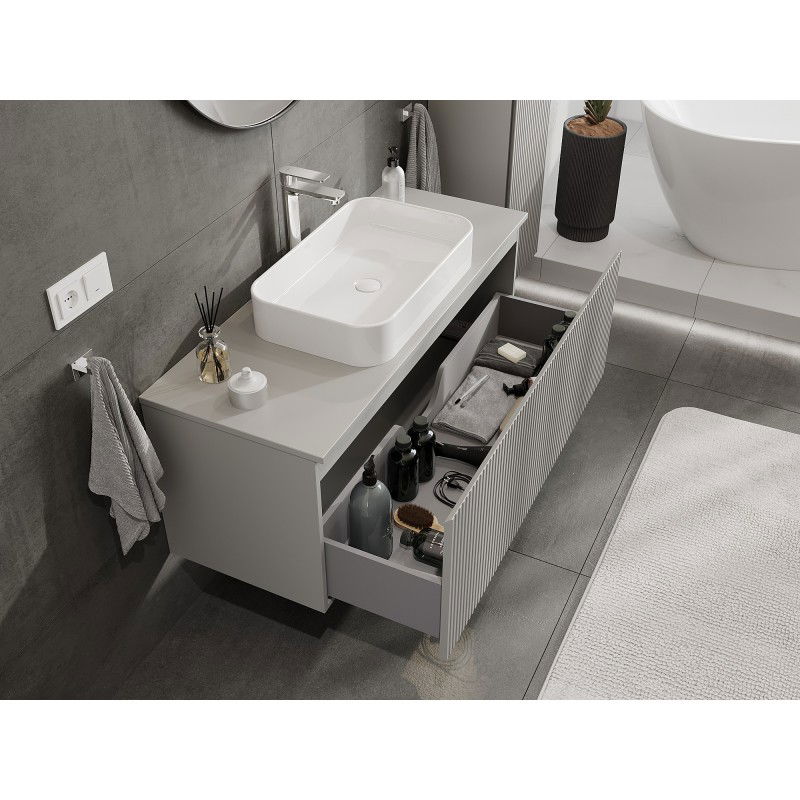 Mexen Rivel meuble de salle de bain sous-lavabo 120 cm avec plateau, 1 tiroir, rainuré, gris mat - 91A20-12047-1-BFC62