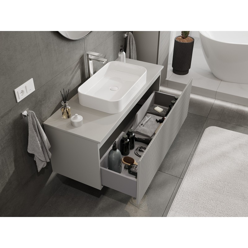 Mexen Rivel mobiletto da bagno sottolavabo 120 cm con piano, 1 cassetto, scanalato, grigio opaco - 91A20-12047-1-BFC62