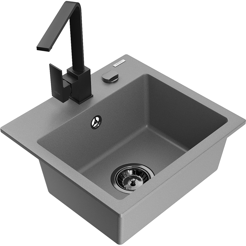 Mexen Milo graniittinen yksiöinen pesuallas keittiöhanalla Rita, harmaa - 6505-71-670300-70-B