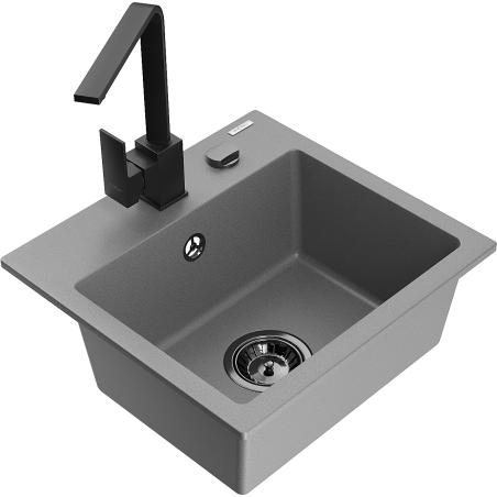 Mexen Milo 1-bowl granite kitchen sink with Rita tap, grey - 6505-71-670300-70-B