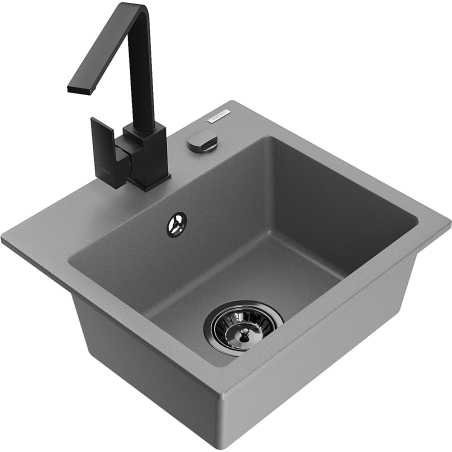 Mexen Milo fregadero de granito de 1 cubeta con grifo de cocina Rita, gris - 6505-71-670300-70-B