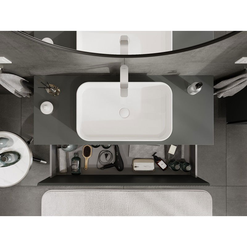 Mexen Rivel ντουλάπι μπάνιου με πάγκο 120 cm, 1 συρτάρι, αυλακωτό, ματ γραφίτης