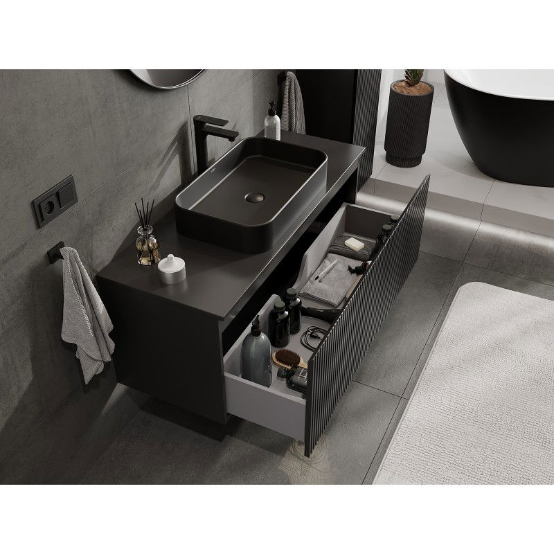 Mexen Rivel meuble de salle de bain sous le lavabo 120 cm avec plateau, 1 tiroir, rainuré, noir mat - 91A20-12047-1-BFC71