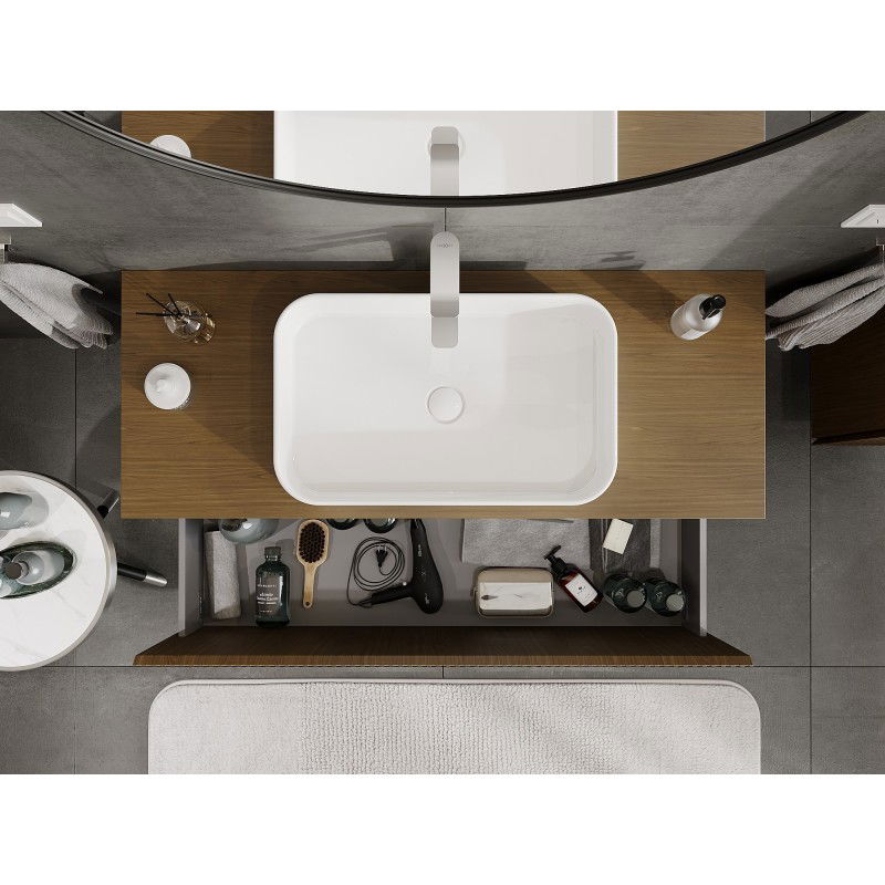 Mexen Rivel meuble de salle de bain sous-vasque 120 cm avec plateau, 1 tiroir, rainuré, noyer - 91A20-12047-1-BFC86