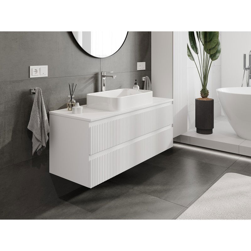Mexen Rivel meuble de salle de bains sous lavabo 120 cm avec plan, 2 tiroirs, rainuré, blanc mat - 91A20-12047-2-BFFC01