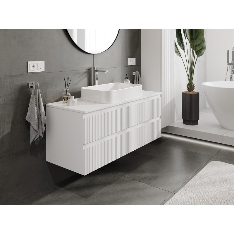 Mexen Rivel szafka łazienkowa podumywalkowa 120 cm z blatem, 2 szuflady, ryflowana , biała mat - 91A20-12047-2-BFFC01