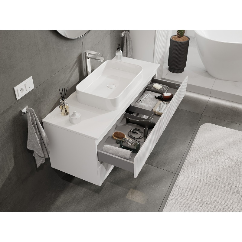 Mexen Rivel armadietto da bagno sotto-lavello 120 cm con piano, 2 cassetti, scanalato, bianco opaco - 91A20-12047-2-BFFC01