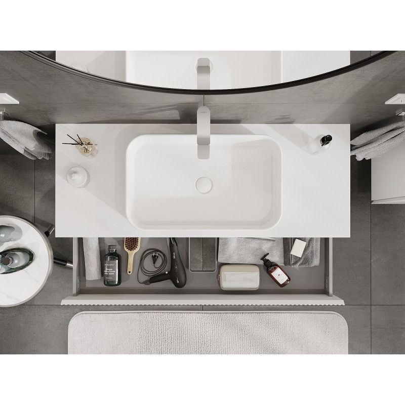 Mexen Rivel bathroom cabinet for under sink 120 cm with countertop, 2 drawers, grooved, matt white - 91A20-12047-2-BFFC01