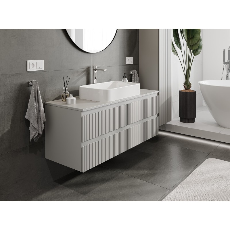 Mexen Rivel mobile da bagno sotto lavabo 120 cm con piano, 2 cassetti, scanalato, grigio opaco - 91A20-12047-2-BFFC62
