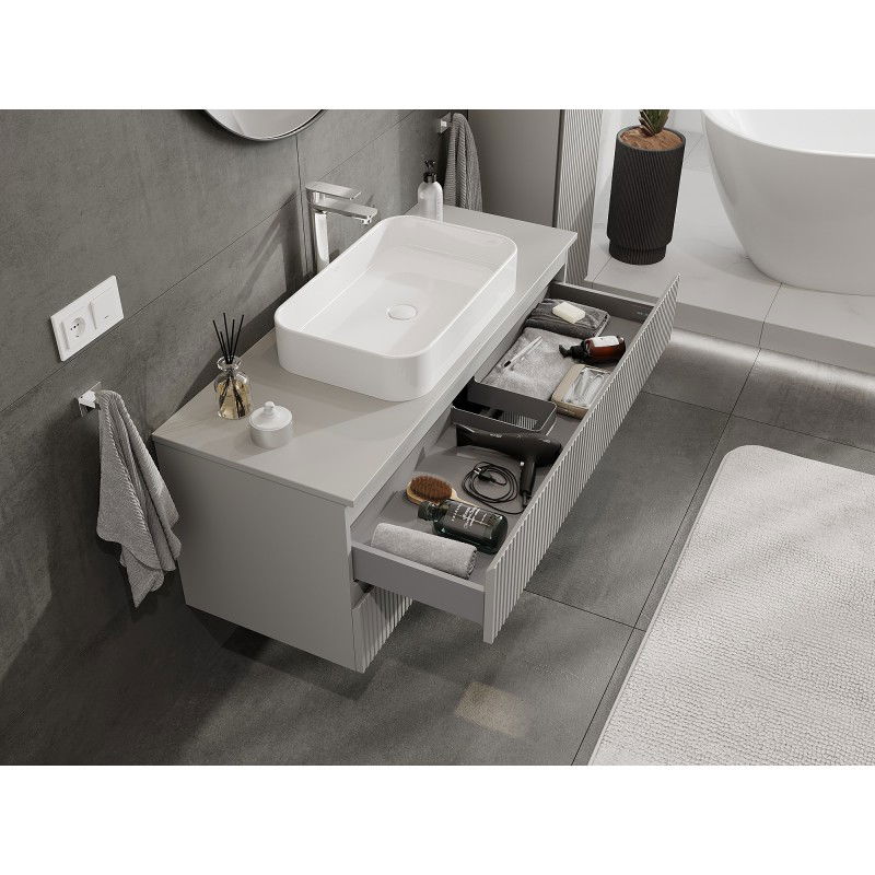Mexen Rivel 120 cm Bathroom Cabinet with Countertop, 2 Drawers, Grooved, Matt Grey - 91A20-12047-2-BFFC62