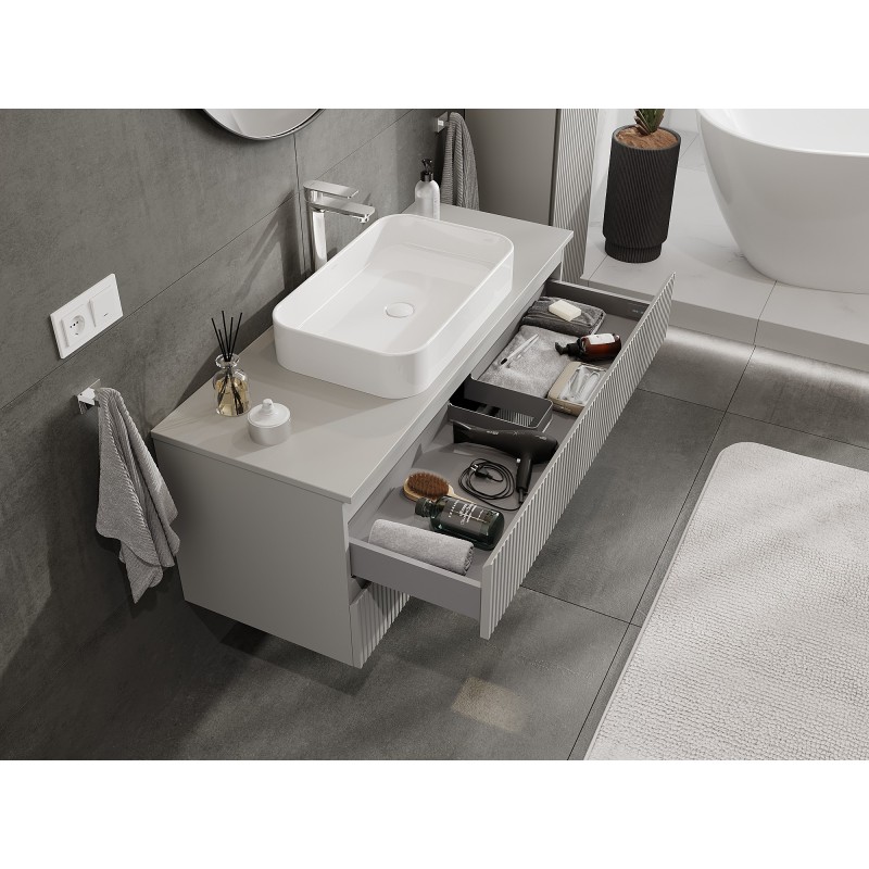 Mexen Rivel szafka łazienkowa podumywalkowa 120 cm z blatem, 2 szuflady, ryflowana , szara mat - 91A20-12047-2-BFFC62