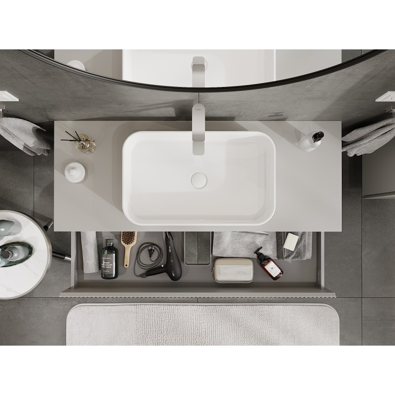 Mexen Rivel armario de baño para lavabo de 120 cm con encimera, 2 cajones, con ranuras, gris mate - 91A20-12047-2-BFFC62