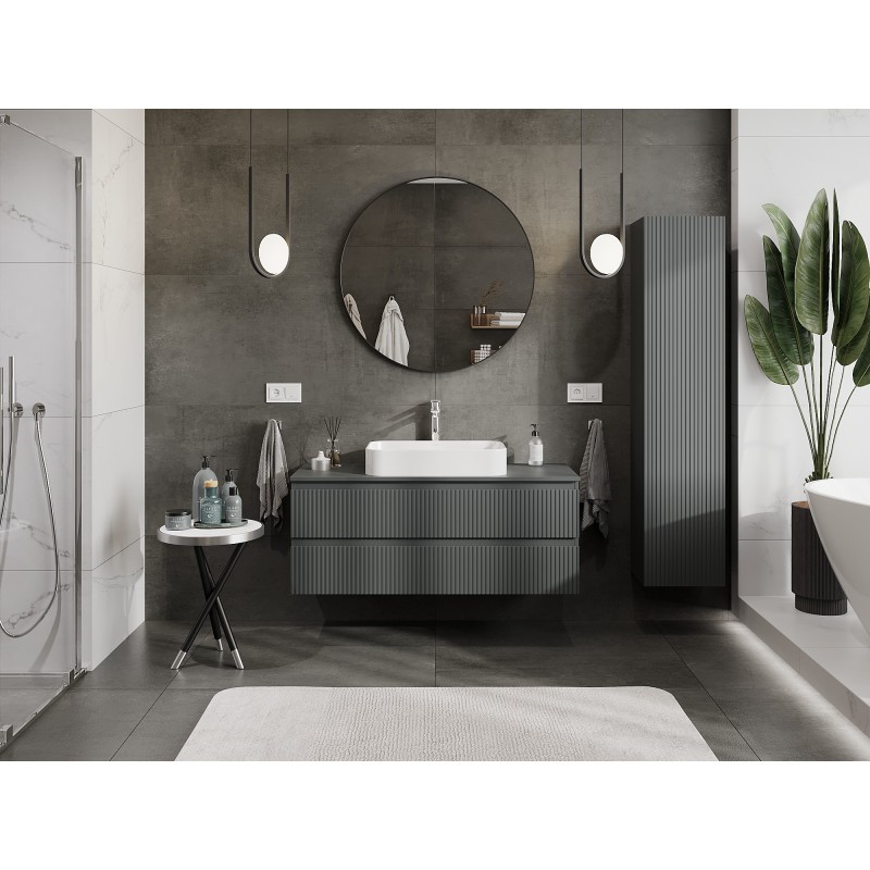 Mexen Rivel armario de baño para lavabo 120 cm con encimera, 2 cajones, acanalado, grafito mate - 91A20-12047-2-BFFC66