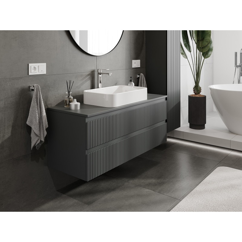 Mexen Rivel mueble de baño de 120 cm con encimera, 2 cajones, ranurado, grafito mate - 91A20-12047-2-BFFC66